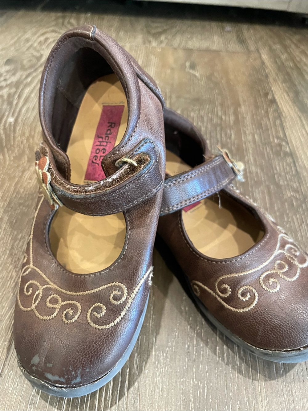 Rachel Shoes Brown Mary Jane Dress Shoes with Swirl Embroidery